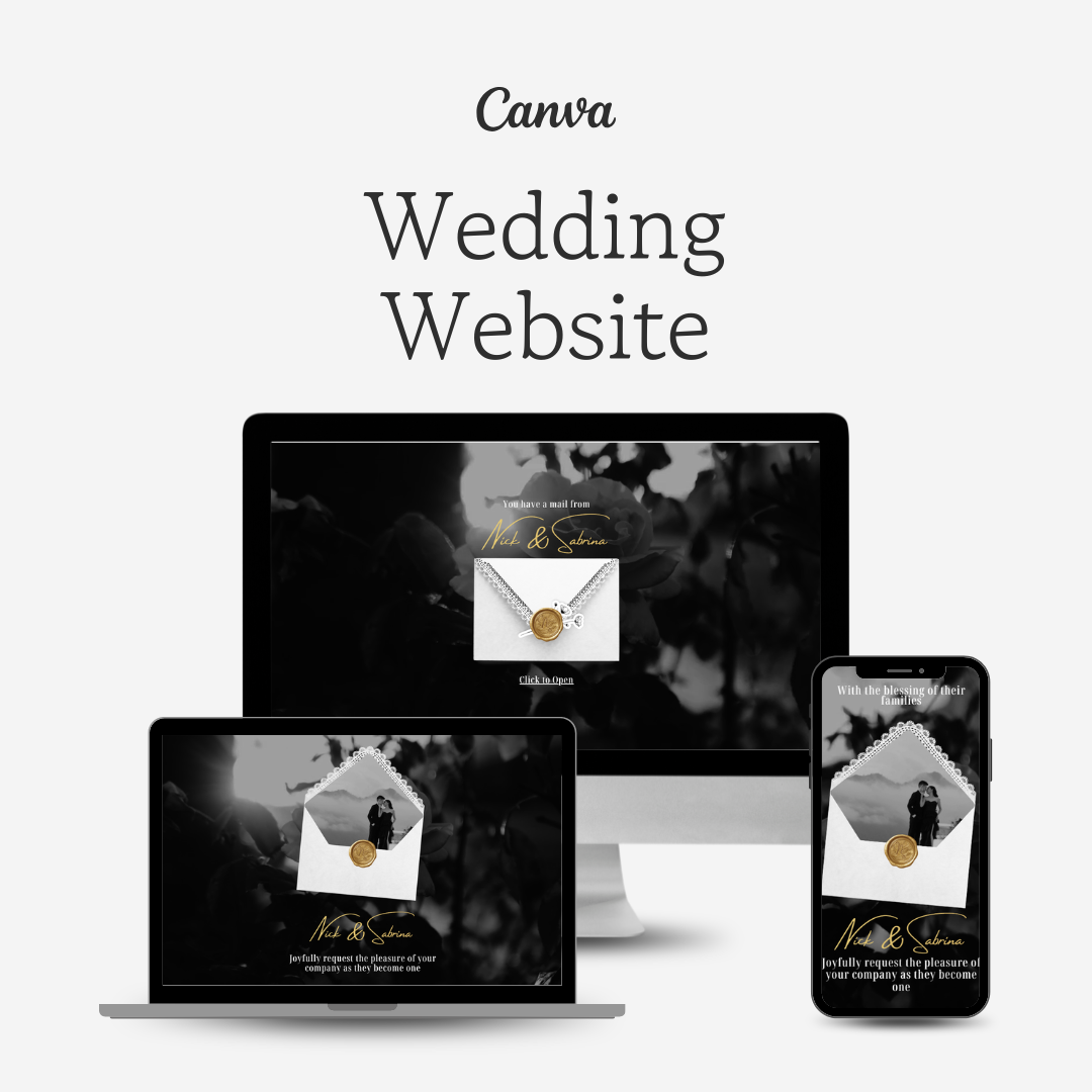 Modern Editorial Black and Gold Wedding Website