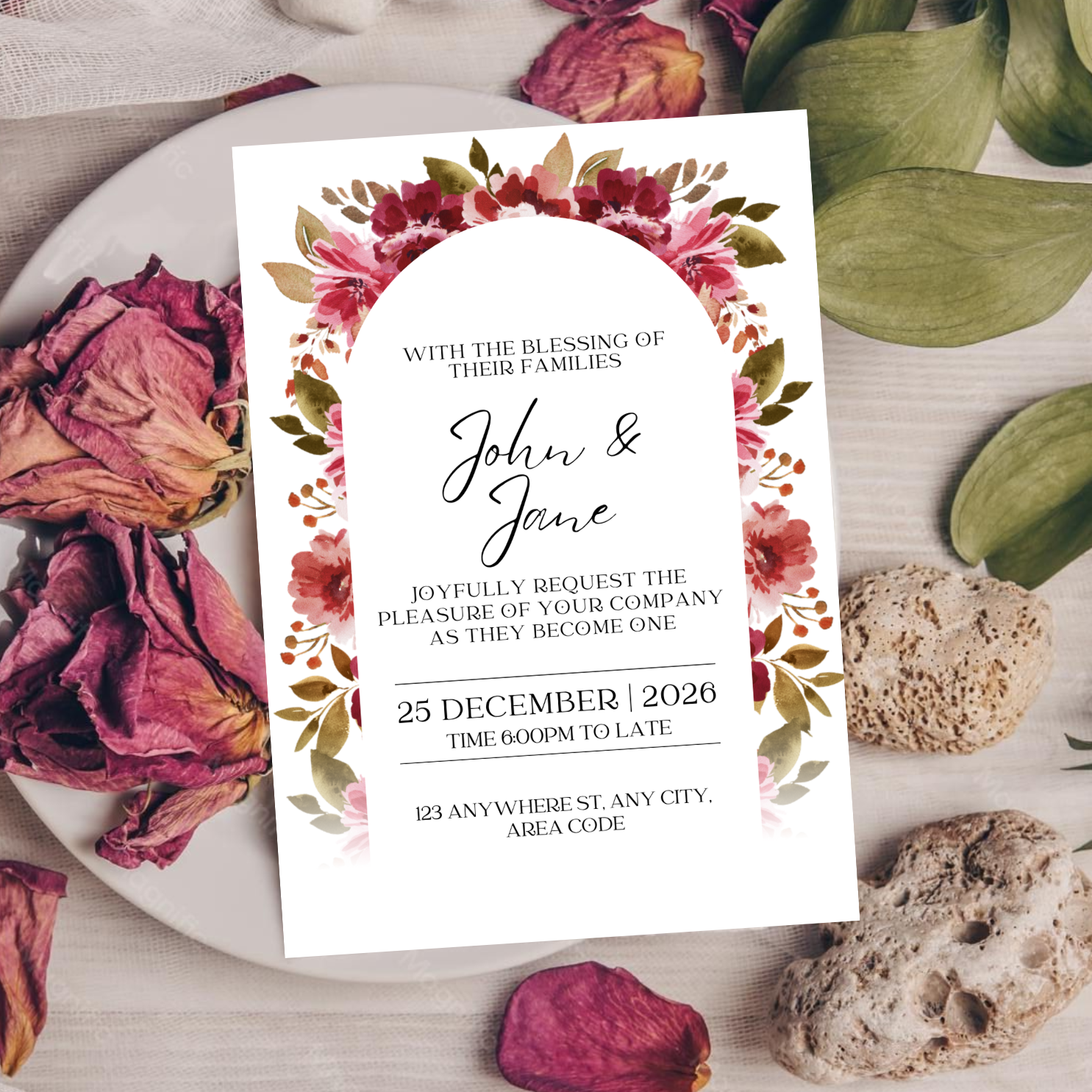 Floral Burgundy Blush DIY Wedding Stationary Bundle