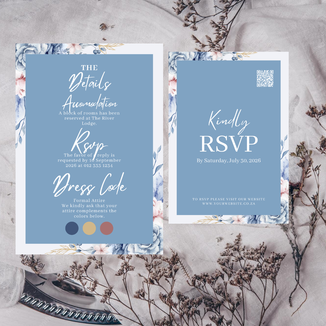 Free Dusty Blue Floral DIY Wedding Stationary Bundle