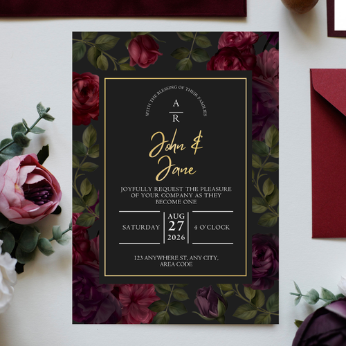 Dark Floral DIY Wedding Stationary Bundle
