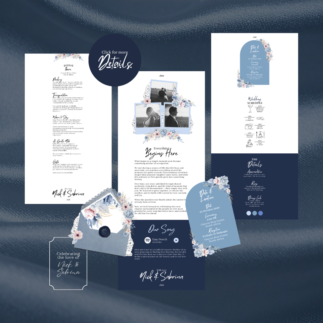 Free Dusty Blue Floral Wedding Website