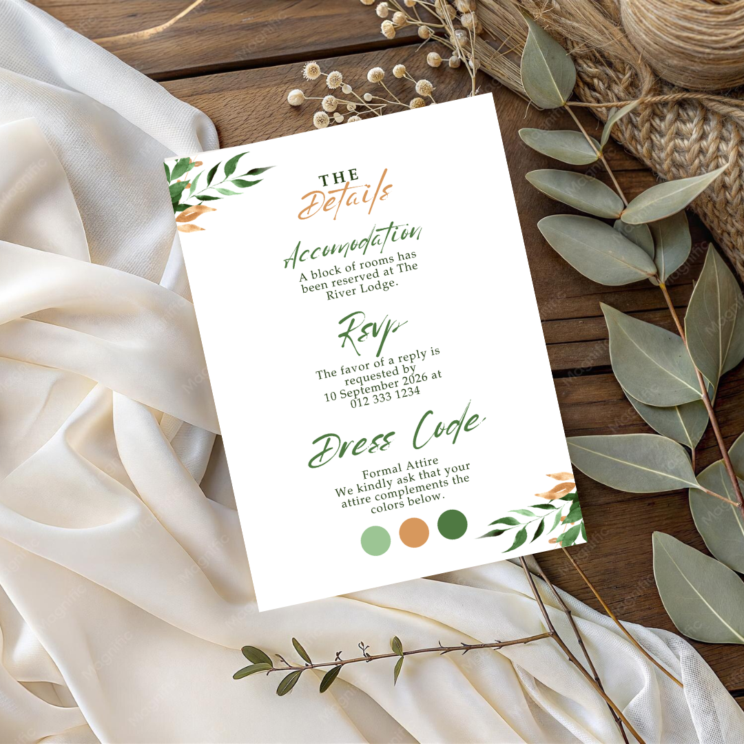 Free Minimalist Boho Green & Copper DIY Wedding Stationary Bundle
