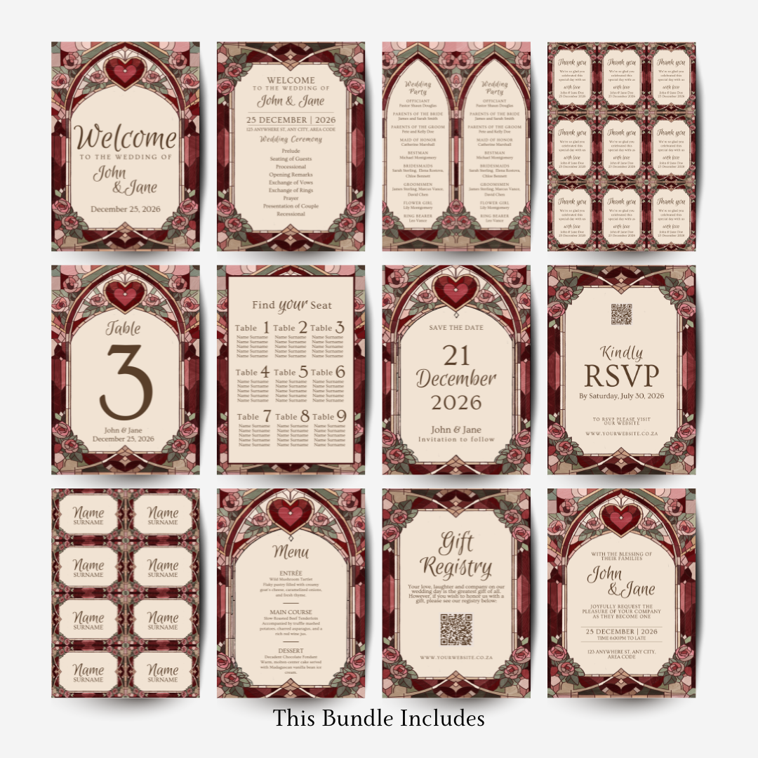 Stained Glass Gatefold DIY Wedding Stationary Bundle
