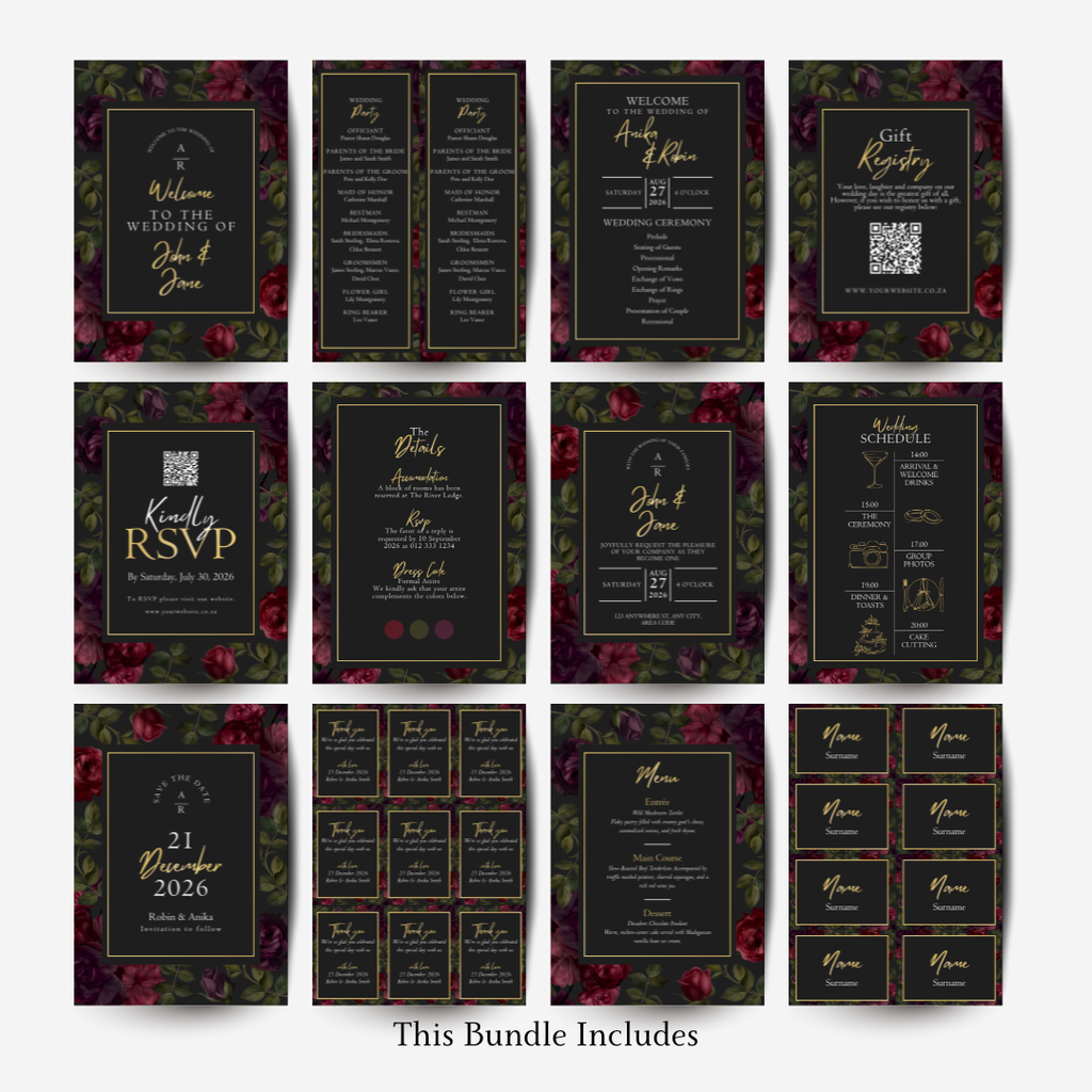 Dark Floral DIY Wedding Stationary Bundle