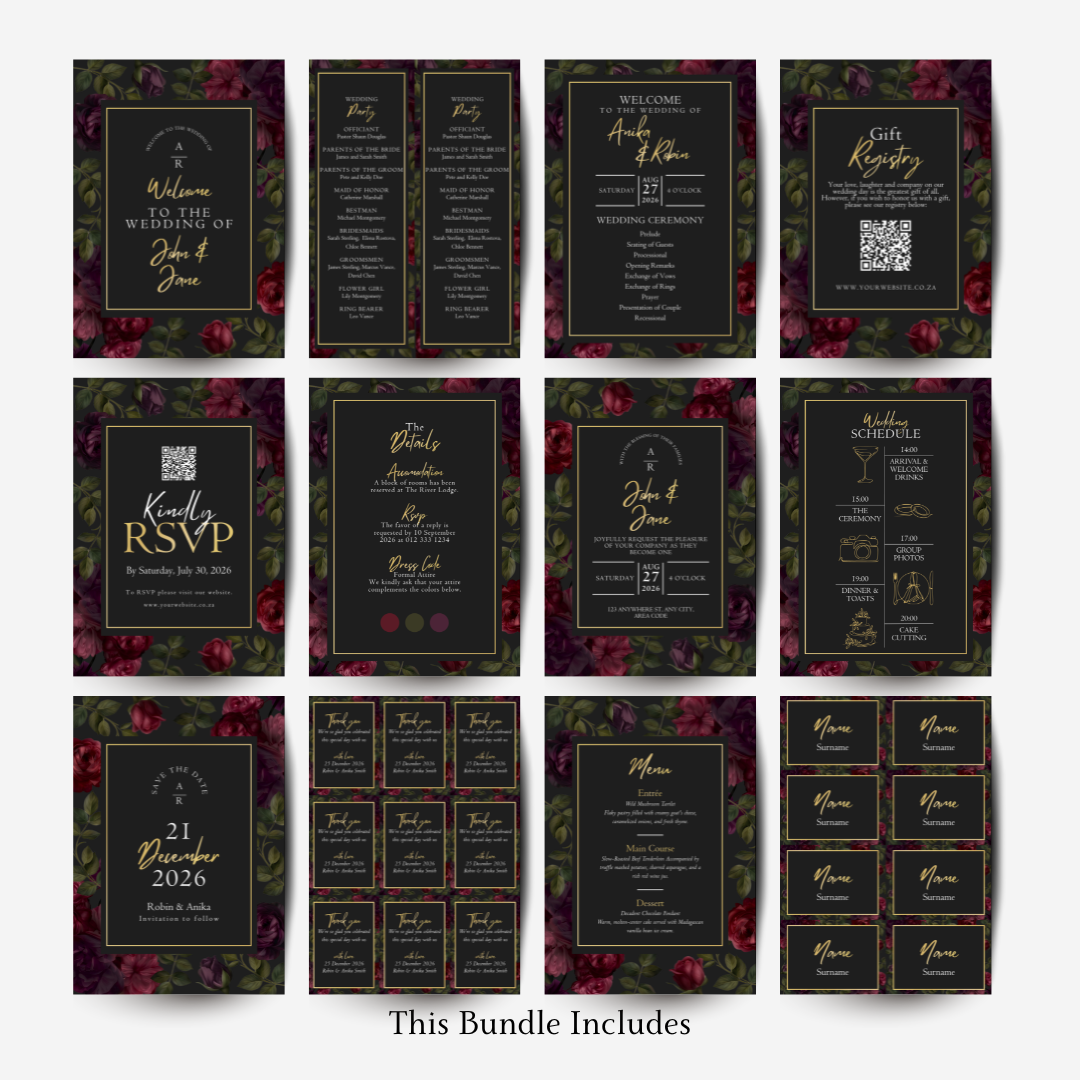 Dark Floral DIY Wedding Stationary Bundle