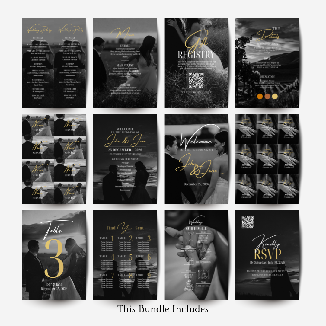 Modern Editorial Minimalist DIY Wedding Stationery Bundle