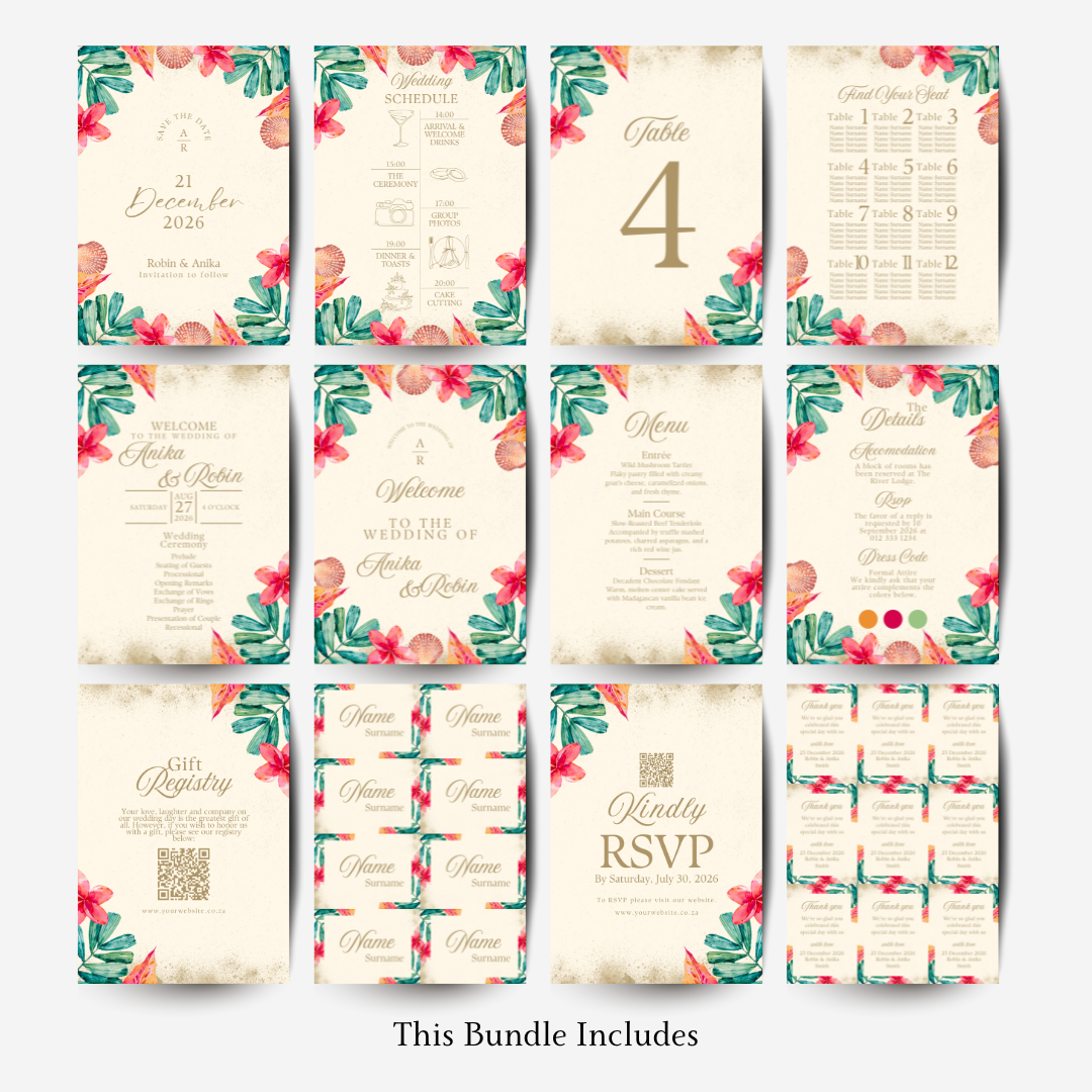 Tropical Beach DIY Wedding Stationery Bundle