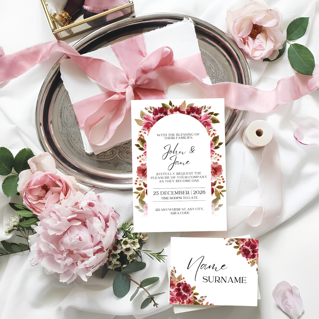 Floral Burgundy Blush DIY Wedding Stationary Bundle