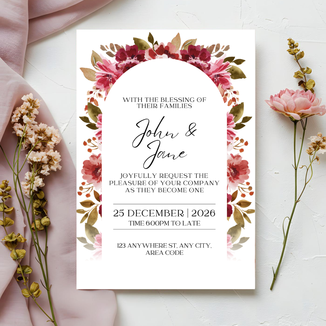 Floral Burgundy Blush DIY Wedding Stationary Bundle