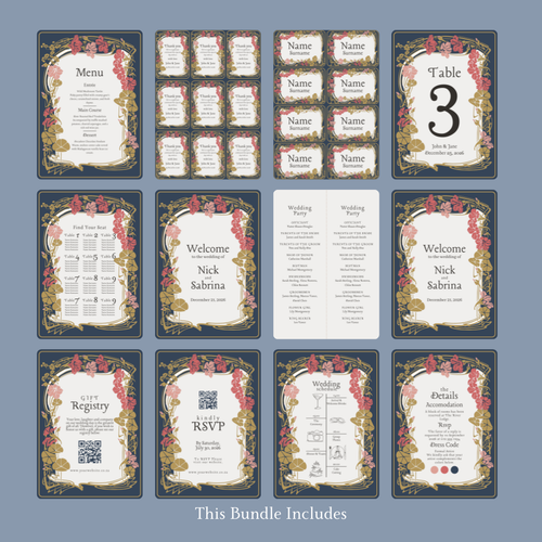 Botanical Navy & Blush DIY Wedding Stationery Bundle